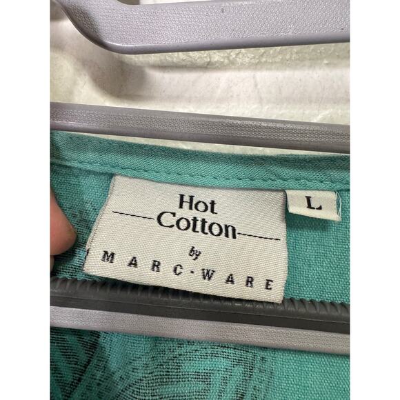 Hot Cotton Teal Flower Print Linen 3/4 Sleeve Pullover Tunic Size Large - Picture 3 of 4